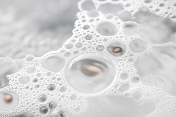 Dynamic Close-Up of White Foamy Bubbles in Motion