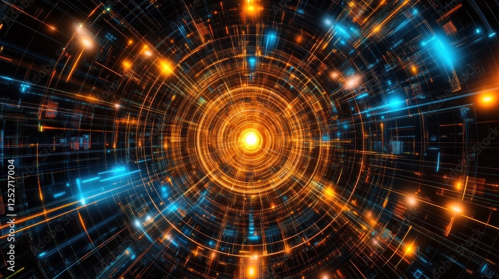 Aufkleber futuristic digital tunnel; glowing circuits, data stream; abstract background; tech website
