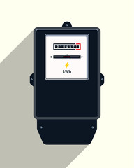 old fashioned electric meter with mechanical counter and disk in flat design vector illustration.
