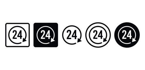 24 hours circle with arrow icon symbol vector design black white color simple flat illustration set