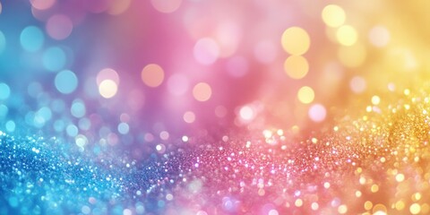 A collection of colorful bokeh confetti in rainbow colors, sparkling and glittering against a dark background.