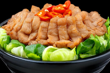 Delicious Braised Pork Belly with Bok Choy and Chili -  Food Photography