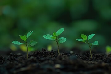 Fototapeta premium Seedlings Sprout: Witnessing New Growth in Nature's Embrace, Thriving Plants and Soil's Role