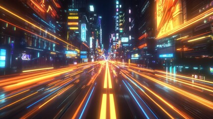 Fototapeta premium Neon City Nightscape: A Futuristic Metropolis at Night
