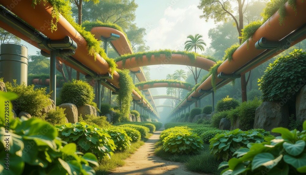 Poster a lush green forest with a path running through it