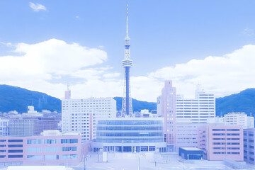 Obraz premium Cityscape Illustration Pastel Tower Buildings