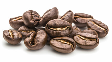 Roasted coffee beans on white background
