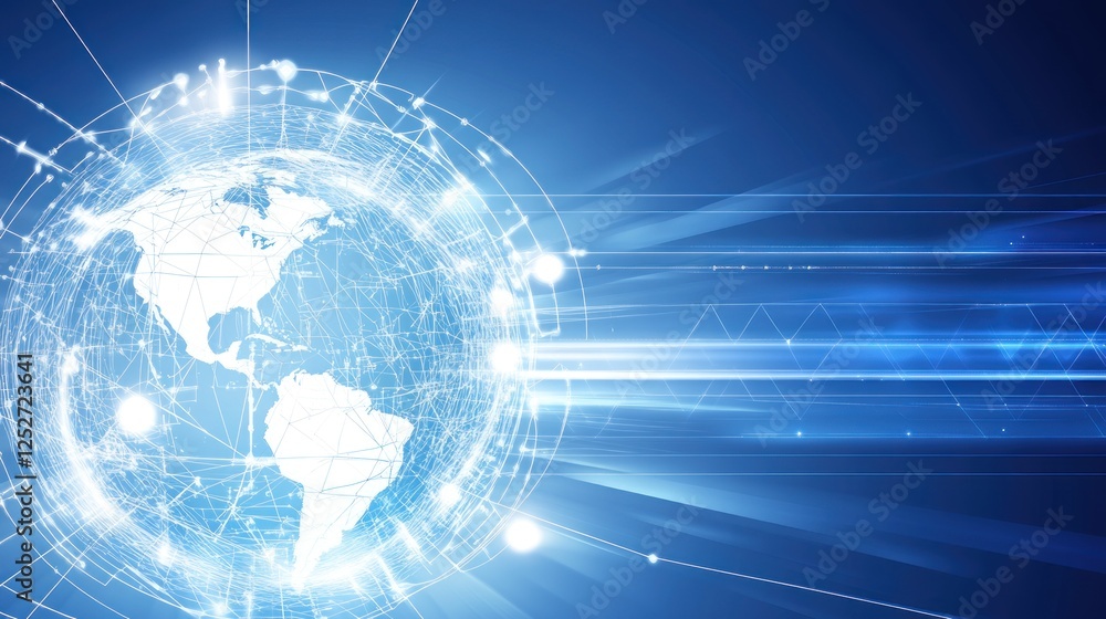 Poster global network connection, data streams, digital world, future tech