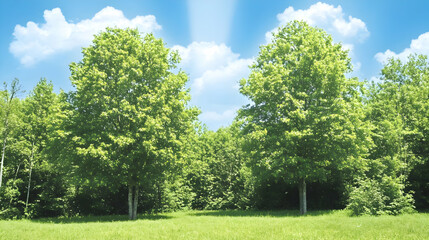 Obraz premium Summer Day Green Trees Nature Illustration