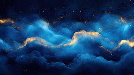 Obraz premium Abstract Cosmic Waves With Gold Glitter And Blue Clouds