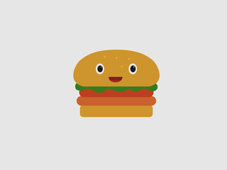 This image features a cartoon hamburger with a smiling face