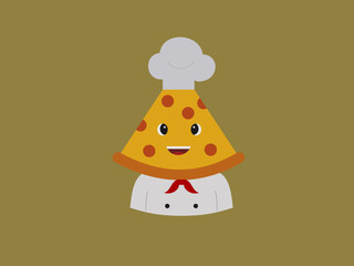 This image features a cartoon illustration of a chef with the unique twist of the chef hat being shaped like a slice of pizza