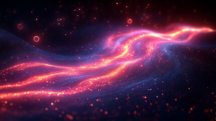 Abstract Cosmic Nebula Glowing Waves Of Light And Particles