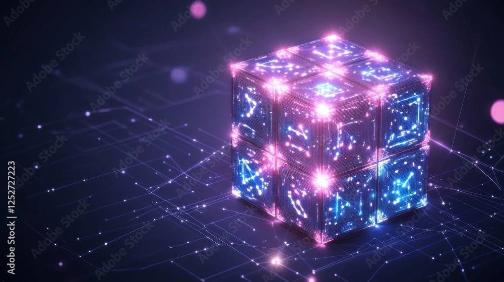 Poster glowing cube data network digital circuit