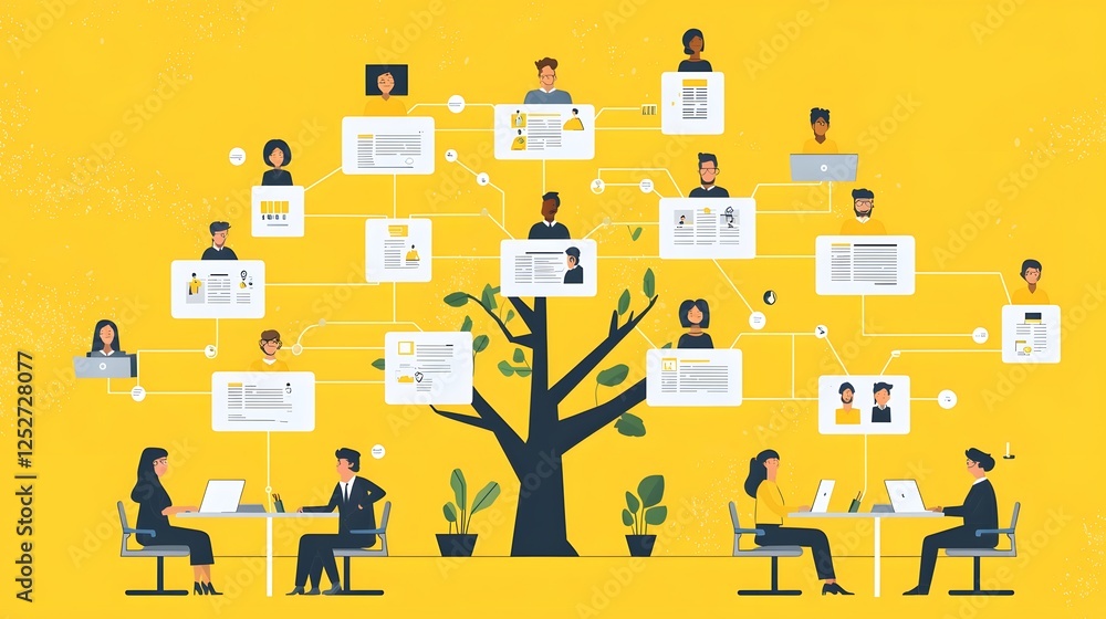 Poster interconnected corporate office structure with collaborative teams and leaders a visualization of ef