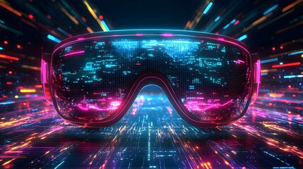 Futuristic VR glasses concept with glowing digital grids vibrant technology graphics and an immersive sci fi inspired virtual reality experience