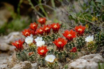 Vibrant red and white flowers blooming in a garden during a sunny day in spring