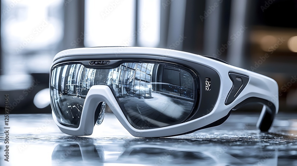 Poster futuristic virtual reality headset with a sleek and sophisticated tech inspired design featuring 3d 