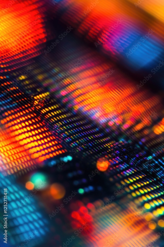 Poster closeup of a microprocessor with a vibrant rainbow design.