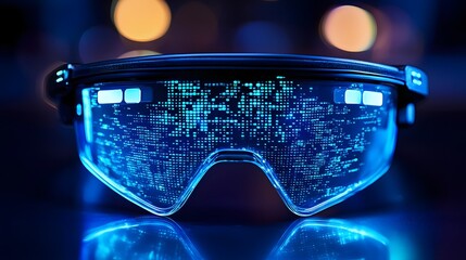 Innovative and futuristic virtual reality glasses with a sleek tech inspired design and captivating 3D holographic projections showcasing the future of immersive digital experiences