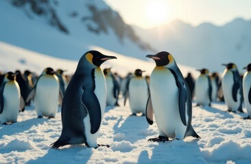 Obraz premium Penguins in the snow . Wild birds