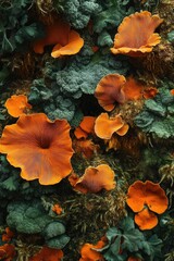 Vivid wildflowers with green foliage and orange blossoms in a forest setting