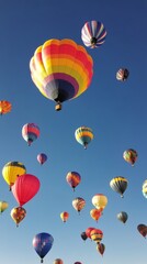 Obraz premium Colorful hot air balloons fill the clear sky during a vibrant festival event in autumn