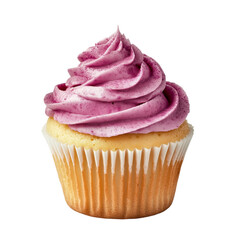 Pink cupcake with frosting swirl isolated on transparent background