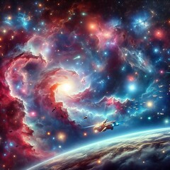 Stellar Symphony: A Cosmic Masterpiece of Galaxies and Glittering Skies