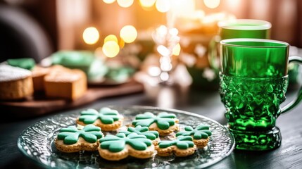 St Patrick's Day themed cookies, tea, and a festive atmosphere.