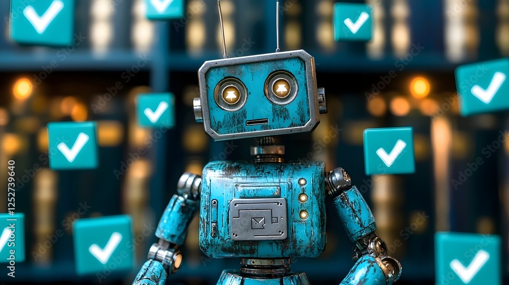 Poster robot experiencing critical system failure surrounded by glowing error symbols indicating malfunctio