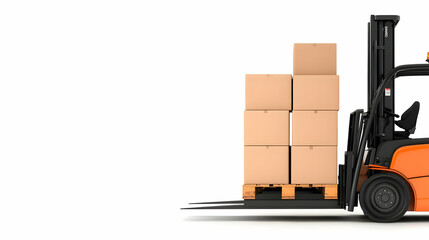 Orange Forklift 3D Render with Cardboard Boxes