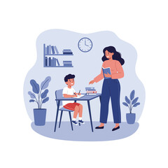 Boy Doing Homework Mother Helping Education Support