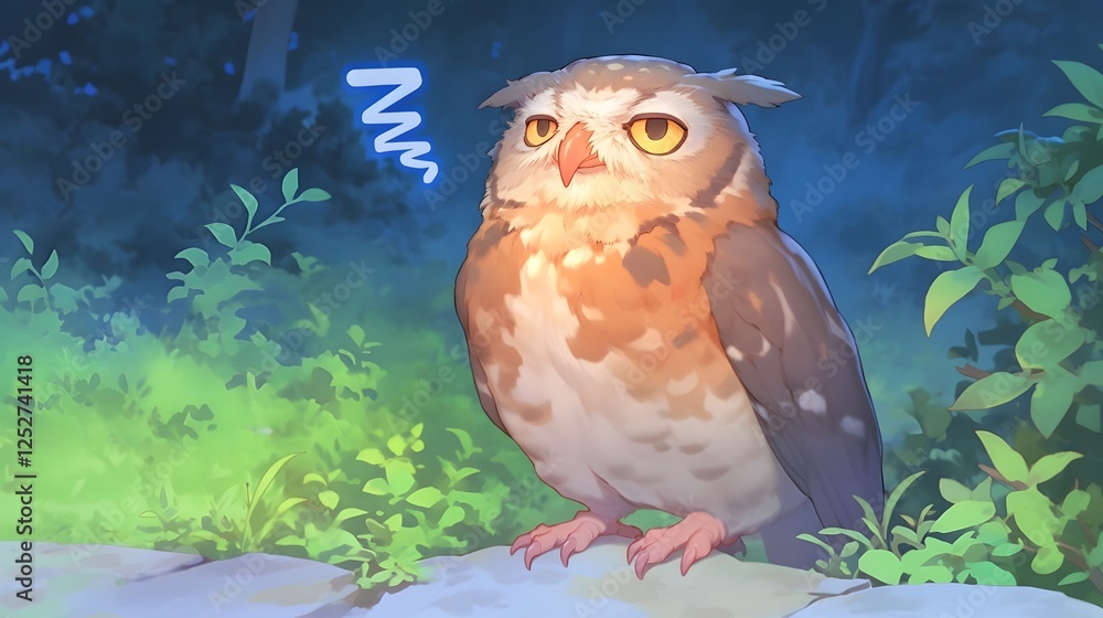 Poster a wise old owl perched majestically on a tree branch its piercing gaze filled with contemplation and