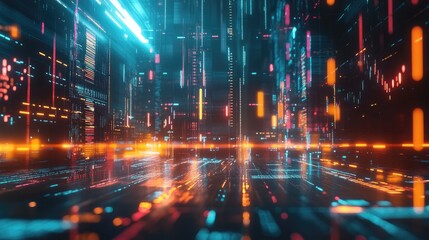 Neon Digital Cityscape: A Futuristic Urban Landscape