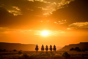 Fototapeta premium Sunset Riders Silhouette Illustration