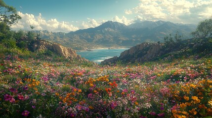 Coastal Cliffs with Wildflowers in Bloom  