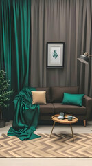 Teal and Brown Living Room Illustration