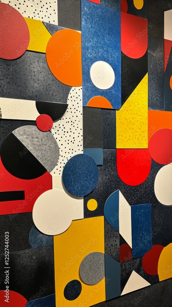 Aufkleber abstract art with vibrant colors and shapes in dynamic arrangement within a modern space
