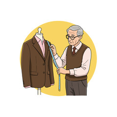 Tailor Measuring Brown Suit Jacket on Mannequin