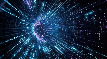 Fototapeta premium Abstract Futuristic Digital Tunnel With Glowing Lights