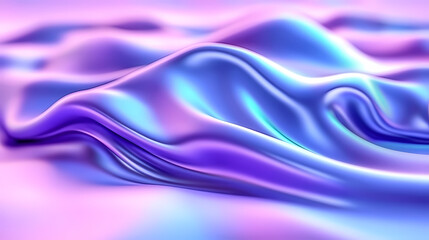 Naklejka premium Schimmernde Seidenlandschaft in Violett und Blau – Abstrakte 3D-Wellenstruktur 