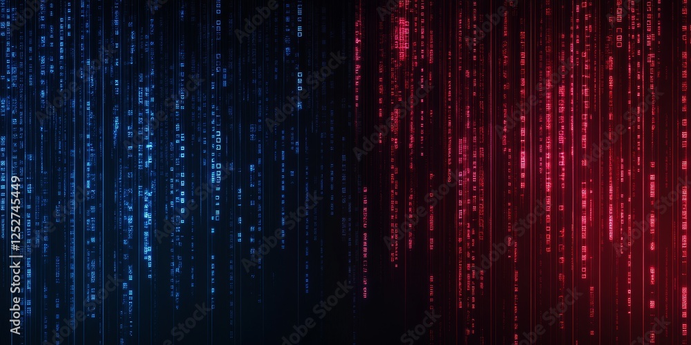 Poster digital rain backdrop, binary code falling, dark background, tech website