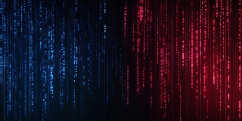 Digital rain backdrop, binary code falling, dark background, tech website