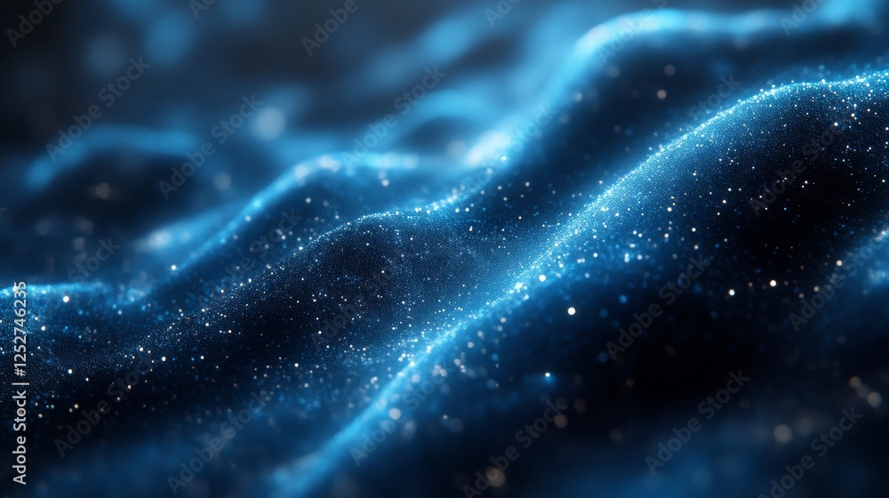 Poster abstract blue wave with sparkling particles, digital art concept