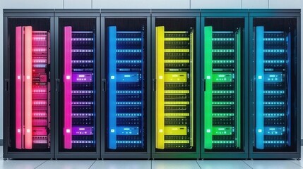 Colorful Server Racks in a Modern Data Center