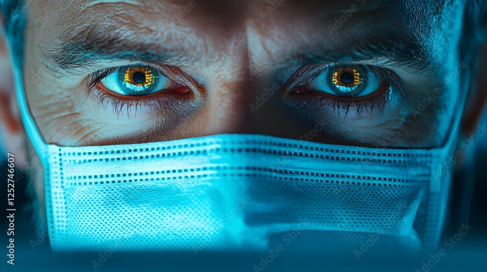 Aufkleber hacker s intense gaze fixed on a bright monitor their eyes visible through a concealing mask