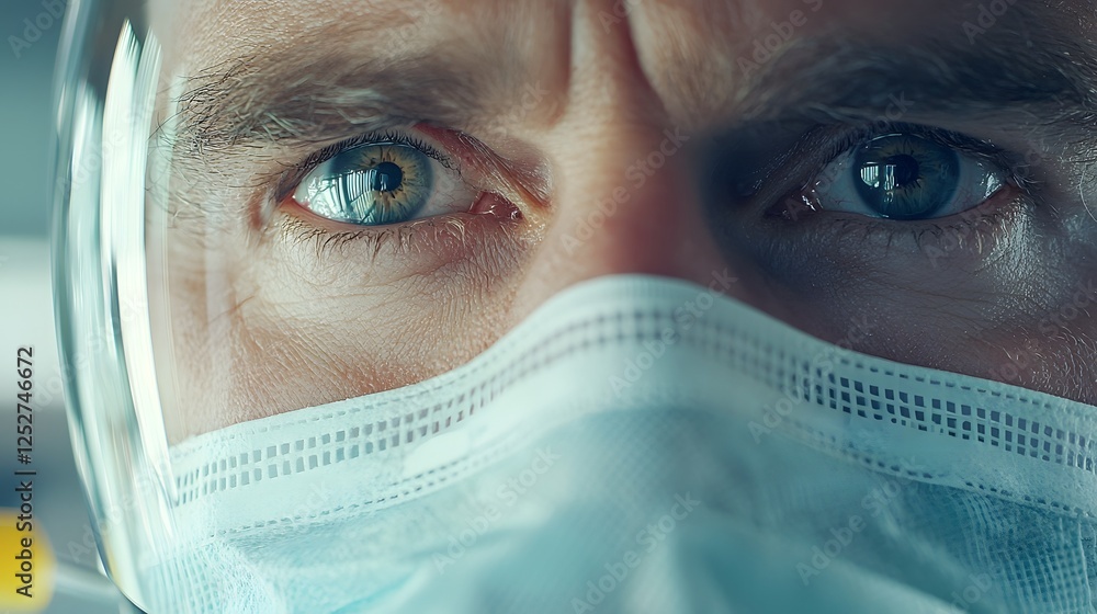 Aufkleber intense focused eyes of a hacker peering through a mask intently watching a bright luminous digital 