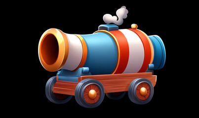 Colorful cartoon-style cannon on wheels, perfect for playful designs and illustrations.