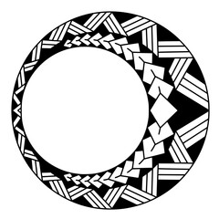 Polynesian sun face maori tattoo style.  Pattern aboriginal samoan. Black and white texture, isolated vector.